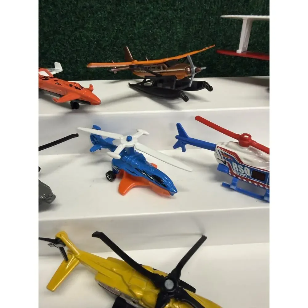 Lot of 7 Diecast Aircraft & Helicopters Toy Vehicles Biplane Jet Seaplane Rescue